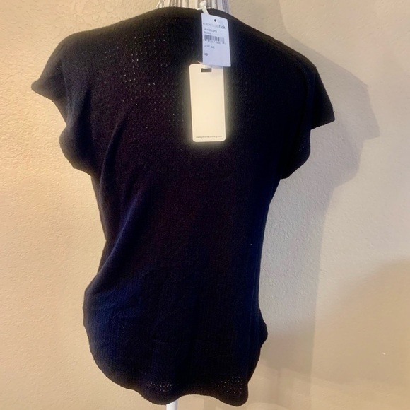 NWT Pleione Top XS Black Waffle Knit Short Sleeves Crossover Knot Hi Lo - Picture 8 of 16